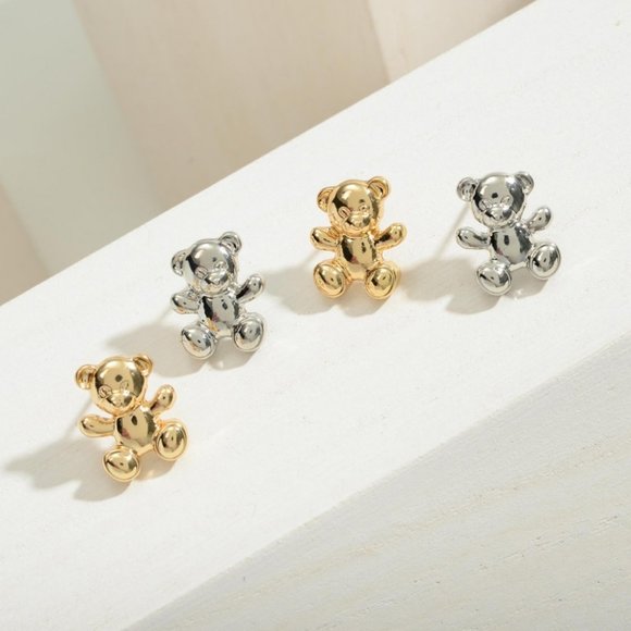 NEW Cuddly Teddy Bear Dainty Cute Kawaii Angelcore Stud Earrings Gold or Silver - Picture 15 of 15